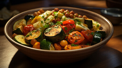 Poster - Roasted Vegetable and Chickpea Bowl recipe. Generative AI