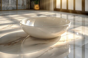 Poster - Luxurious marble bathroom with a contemporary freestanding tub, golden accents, and natural light creating an opulent and serene spa like ambiance for ultimate relaxation