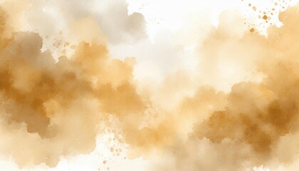 Wall Mural - Artistic brown, ochre and white watercolor background with abstract cloudy sky concept. Grunge abstract paint splash artwork illustration. Beautiful abstract fog cloudscape wallpaper.