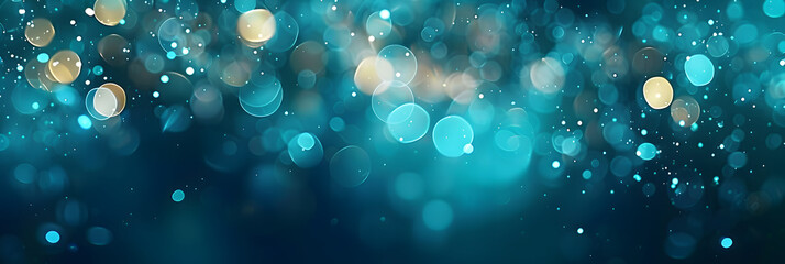 Glowing teal background with abstract blue bokeh perfect for a holiday concept Copy space image for a banner