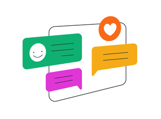 Communication concept. Online correspondence, digital messages, virtual chat via internet. Social media messaging. Conversation, speech bubbles. Flat vector illustration isolated on white background