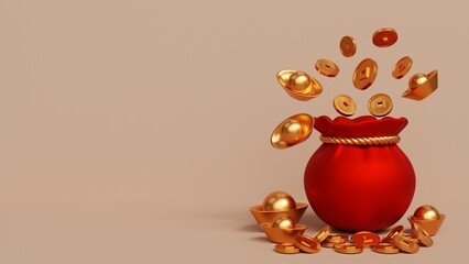 Wall Mural - chinese new year 3d illustration background. 3d render of chinese lucky coin