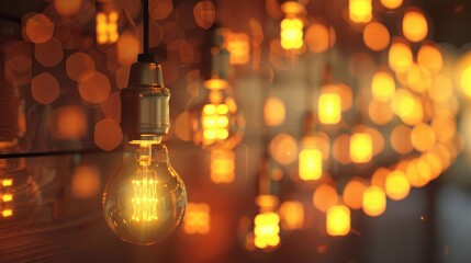 Poster - Blurry Collection of Small Electric Bulbs on a Wall