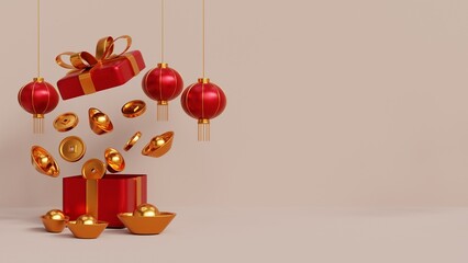 Wall Mural - chinese new year celebration 3d render illustration background. chinese lantern 3d render