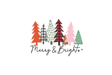 Wall Mural - Merry & Bright Christmas Quote PNG sublimation Design