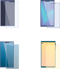 Poster - Vector illustrations of smartphones with various screen protectors on white background