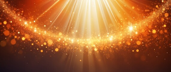 abstract bright glitter bokeh orange rays of light beams spectrum banner illustration