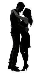 Wall Mural - Vector of 
black silhouetts of a man and woman hugging, love