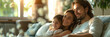 © Jirawatfoto - Happy family relaxing on sofa under air conditioner with air flow in living room. Green clean air living room concept.