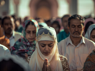 Wall Mural - Crowd of worshippers gathered, observing a religious fast with devotion and spiritual connection.