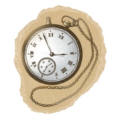 Poster - pocket watch png sticker, ripped paper, transparent background