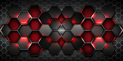 abstract black red grey metallic carbon neutral overlap red light hexagon mesh design modern luxury 