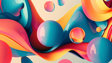 Poster - A colorful image of balls and cubes with a bright and lively atmosphere. The colors are vibrant and the shapes are abstract, giving the impression of a fun and playful scene