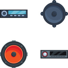 Poster - Collection of modern speakers and sound system components in flat design