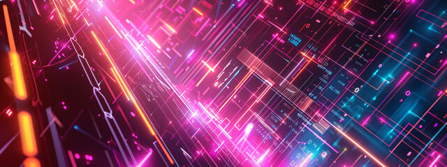 Poster - A colorful image of a computer screen with many lines and dots. Concept of technology and complexity