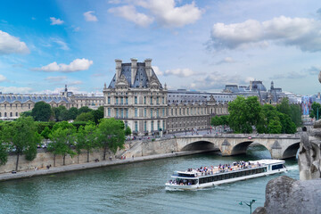Wall Mural - pris cityscape with louvre, boat and river siene at summer, paris, france