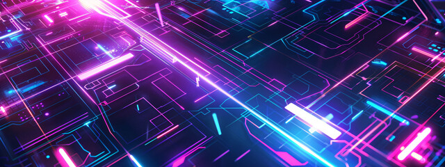 Poster - A colorful image of a computer screen with many lines and dots. Concept of technology and complexity