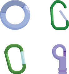 Poster - Collection of four colorful carabiner clip illustrations isolated on white, used for securing climbers
