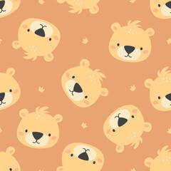Wall Mural - Seamless vector pattern. Cute face of a bear cub and crowns . Vector illustration