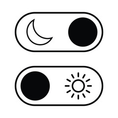 Poster - dark and light mode toggle switch. black and white day, night, sun and moon buttons for app, user in