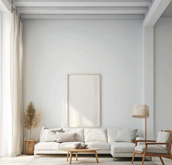 Aufkleber - minimal interior living room with artwork framed