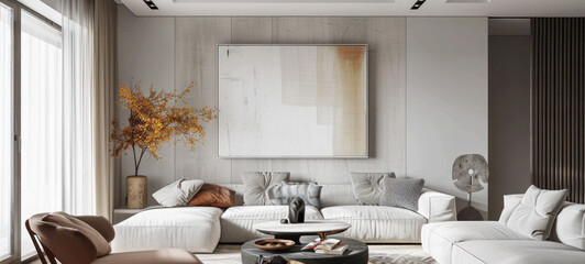 Aufkleber - minimal interior living room with artwork framed