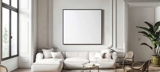 Aufkleber - minimal interior living room with artwork framed