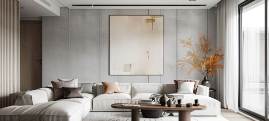 Aufkleber - minimal interior living room with artwork framed