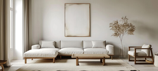 Aufkleber - minimal interior living room with artwork framed