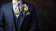 © Musyarofah - Dressed man ready for wedding, wearing a beautiful celebration suit with flowers in a pocket. generative ai