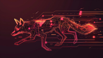 Neon robotic coyote running with circuit interface