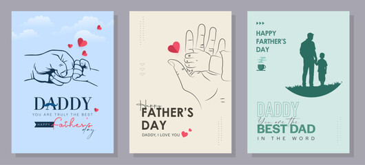 Wall Mural - Happy Father's Day with dad and children silhouettes. Vector greeting card with a nice message of Father's Day. 
