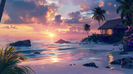 Wall Mural - Dream getaway Resort. Well-being background with Serene Sunset Beach.