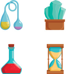 Poster - Vibrant set of four flat design icons featuring scientific and time measurement items