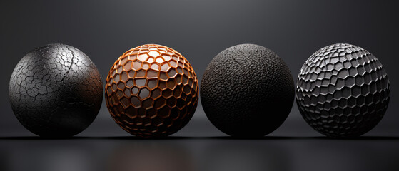 Wall Mural - Spherical carbon textures 3d round shape balls.