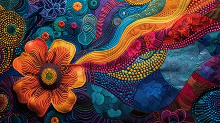 Vibrant Color Explosion in Intricate Machine Embroidery: Artistic Masterpiece for Textile Enthusiasts