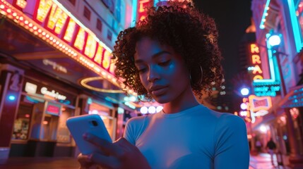 Wall Mural - The woman with smartphone