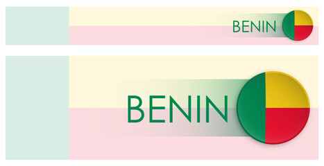 Wall Mural - Benin flag horizontal web banner in modern neomorphism style. Webpage Benin country header button for mobile application or internet site. Vector