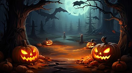 Canvas Print - halloween background with spooky pumpkins