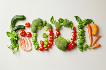Wall Mural - Fresh Vegetables Arranged in Rainbow Colors on White Background
