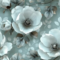 Wall Mural - Seamless decorative blue and white flowers pattern background