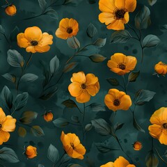 Wall Mural - Seamless beautiful colorful flowers pattern background