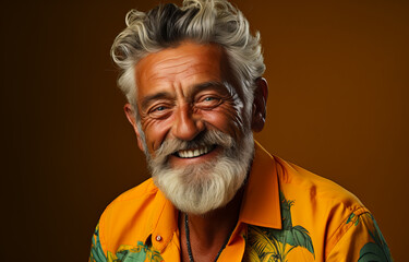 Wall Mural - Portrait of cheerful senior man with gray beard and stylish haircut