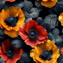 Wall Mural - Seamless beautiful colorful flowers pattern background