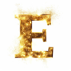 Wall Mural - Golden glowing letter E with gold dust on white clean background. Scrapbook activity. Generative AI