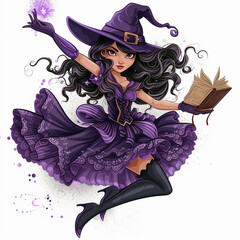 Hexe mit Kleid und Hut