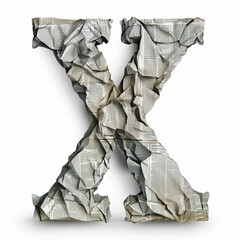 Wall Mural - Letter X from crumpled newspaper on a clean white background. Fashion scrapbook lettering concept. Generative AI