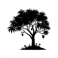 Hanging mango on mango tree silhouette isolated on white background. Mango tree icon vector illustration design.