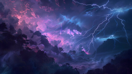 lightning in the sky in nature wallpaper background, generative ai