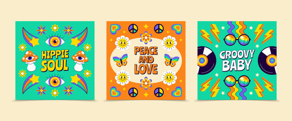 Wall Mural - Groovy cards in flat design